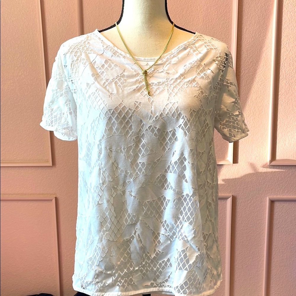 Ann Taylor White Lace Top M